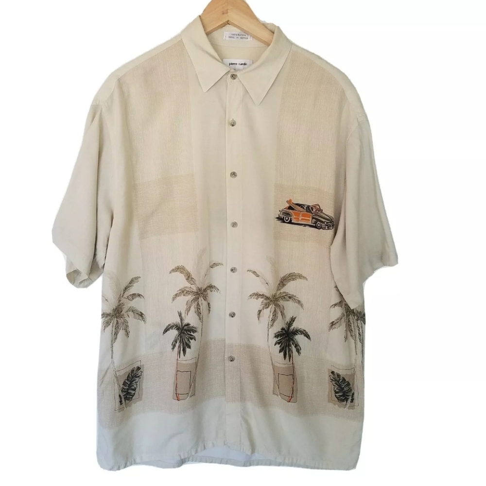 Pierre Cardin |Palm Trees Woodie Beach Cruiser Men's button-down shirt  Large